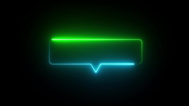cyan Neon Speech Bubble  on Black Background chat bubble message box animation. 4k video