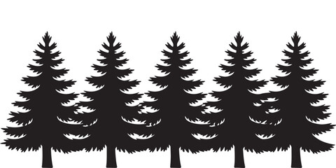 Obraz premium Row of pine trees silhouette against transparent background vector illustration.