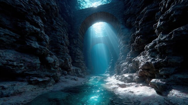 Light Streams Through a Deep-Sea Canyon Bridge