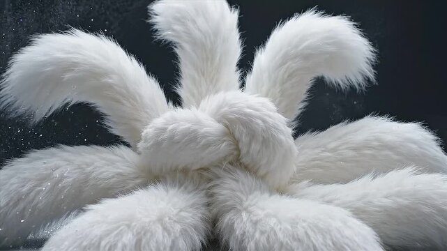 Magical White Kitsune Nine-Tailed Fox Fur with Falling Stardust