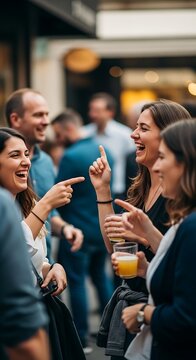 Happy Group of Diverse Colleagues Laughing and Talking During an After Work Social Gathering.