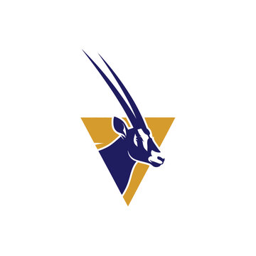 Gazelle oryx antelope head logo with yellow triangle.
