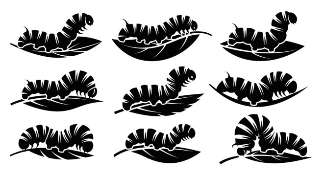 Collection of seven stylized minimalist vector icons and abstract design elements isolated on a plain white background, featuring clean lines, modern aesthetic, and flat graphic style.