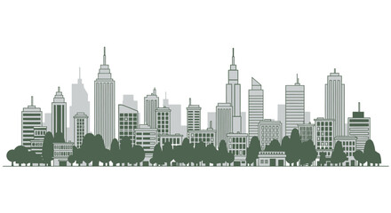 Obraz premium Minimalist city skyline illustration with green park trees