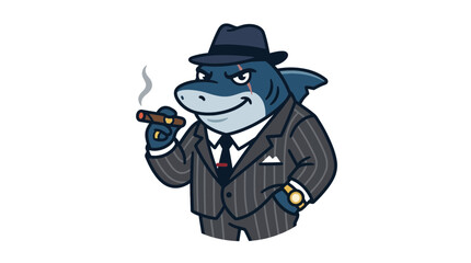 Obraz premium Cartoon gangster shark with cigar