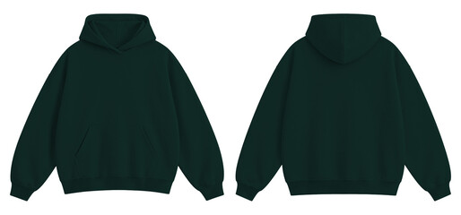 Bottle Green Oversized Blank Hoodie Mockup Front and Back View Isolated on Transparent Background © Daily Mockups