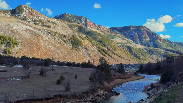 Penny Hot Springs Crystal River Redstone winter sunset afternoon Carbondale Basalt Aspen Colorado Natural Hot Springs Mt Sopris blue sky clouds golden hour Avalanche Ranch marble nature landscape snow
