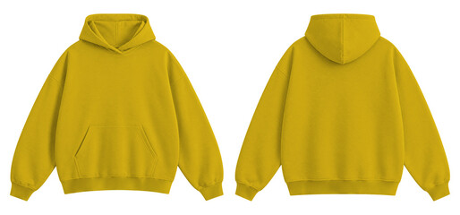Bright Yellow Oversized Blank Hoodie Mockup Front and Back View Isolated on Transparent Background © Daily Mockups