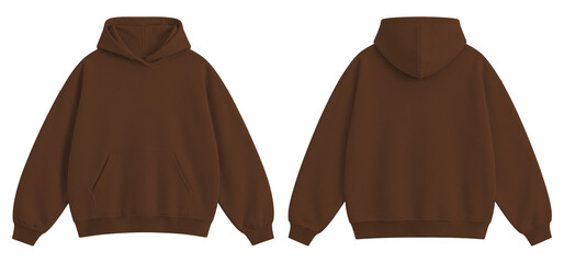 Brown Oversized Blank Hoodie Mockup Front and Back View Isolated on Transparent Background © Daily Mockups