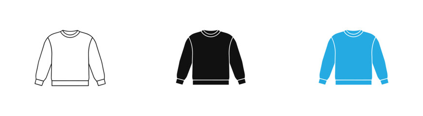  Sweatshirt icon Colorful crew neck set in white black and blue for design and branding vector illustration . © Nabila