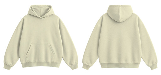 Cream Oversized Blank Hoodie Mockup Front and Back View Isolated on Transparent Background © Daily Mockups