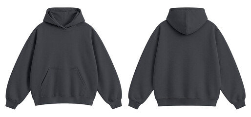 Dark Gray Oversized Blank Hoodie Mockup Front and Back View Isolated on Transparent Background © Daily Mockups