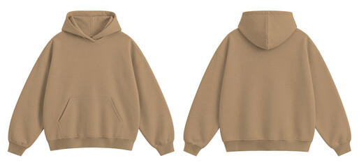Light  Brown Oversized Blank Hoodie Mockup Front and Back View Isolated on Transparent Background © Daily Mockups