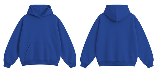 Plain Denim Blue Oversized Blank Hoodie Mockup Front and Back View Isolated on Transparent Background © Daily Mockups