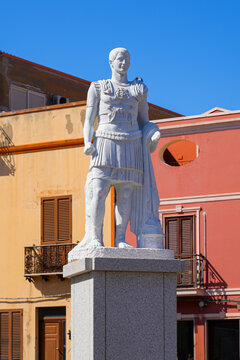 Statue of Drusus Julius Caesar the Younger on Piazza Umberto I, Sant'Antioco, Sardinia, Italy