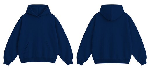 Plain Navy Blue Oversized Blank Hoodie Mockup Front and Back View Isolated on Transparent Background © Daily Mockups