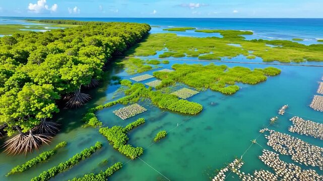 Coastal Blue Carbon Farm: Mangroves, Seagrass, and Oyster Filters