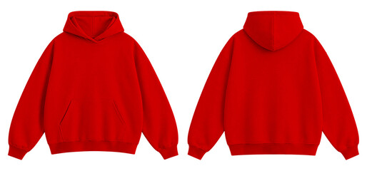 Plain Vibrant Red Oversized Blank Hoodie Mockup Front and Back View Isolated on Transparent Background © Daily Mockups