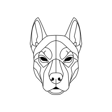 Geometric black line art of a dog head.