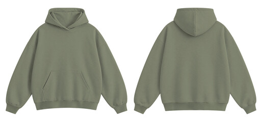 Sage Green Oversized Blank Hoodie Mockup Front and Back View Isolated on Transparent Background © Daily Mockups