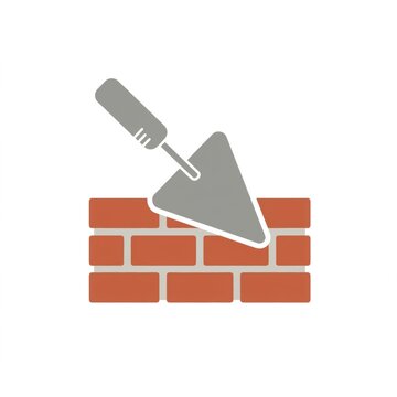 Flat masonry trowel and brick wall icon
