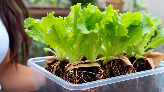 Garden-to-Home: Live Lettuce in Transparent Carrier