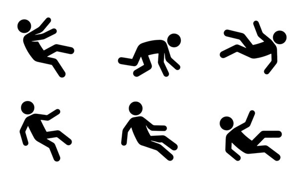 Falling Person Icons, Slipping Danger Symbols, Human Accident Pictograms, Safety Warning Graphics
