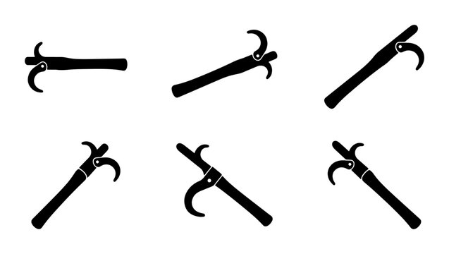 Grappling Hook Icons, Black Silhouette Tools, Climbing Gear Vector Set, Rescue Equipment Graphics