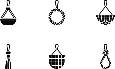 Naklejka premium Set of six different hanging nautical knots and ropes for sailing or climbing uses