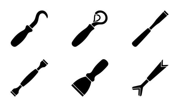 Set of 6 Black Silhouette Carving and Sculpting Tools, Crafting Implements, Woodworking Tools, Artistic Supplies