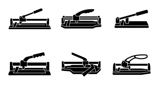 Tile Cutter Tools, Construction Equipment Icons, Ceramic Cutting Machines, DIY Renovation Vector Set