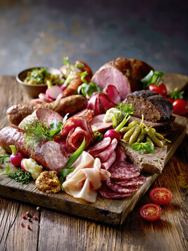  Polish Cold Meats Platter on Wooden Board - AI Generative
