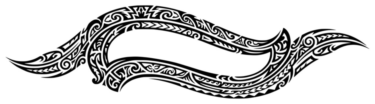 Polynesian tribal tattoo design in horizontal wave pattern