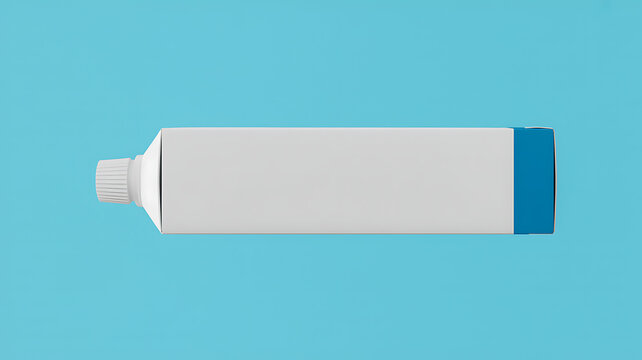Blank cosmetic tube for cream or toothpaste on a solid blue background