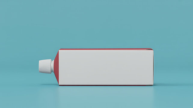 Blank metal tube of cosmetic cream or toothpaste on a soft blue surface for product branding and design mockup presentation with space for label and text
