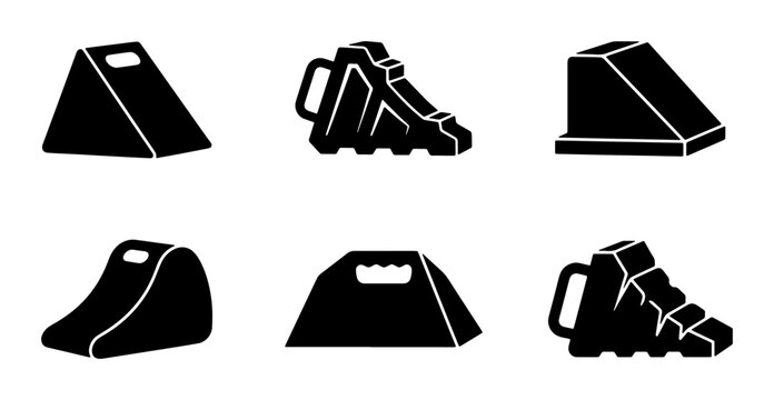 Set of 6 Black Wheel Chocks, Vehicle Safety Blocks, Tire Stops, Parking Aids, Trailer Accessories