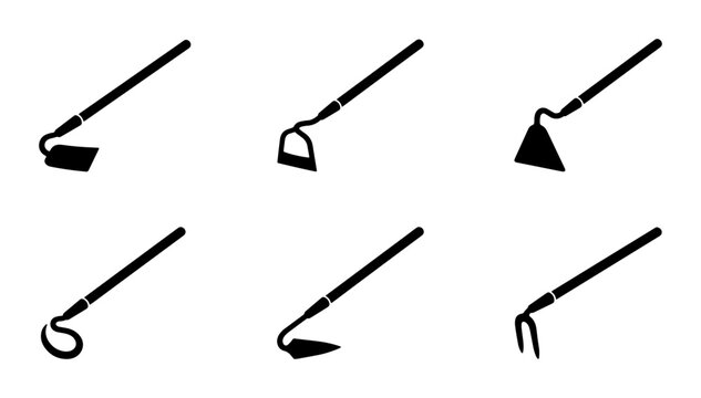 Diverse Hoe Collection, Garden Tools Set, Agricultural Implements, Farming Equipment Icons