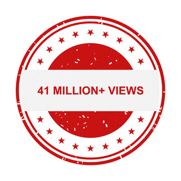 Red vintage style motivational stamp 41 million views isolated on transparent background