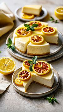 Lemon Cheesecake Slices with Citrus Glaze - AI Generative