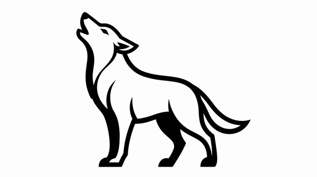Howling wolf silhouette graphic design standing in alert pose isolated on white backdrop.