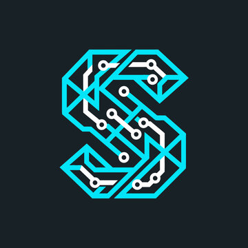 Geometric letter S logo with circuit board patterns.
