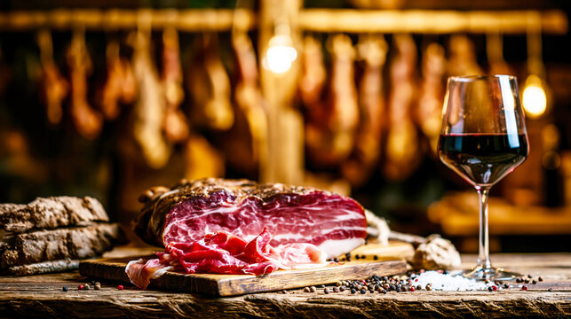 Rustic Cured Meat and Red Wine AI Generative