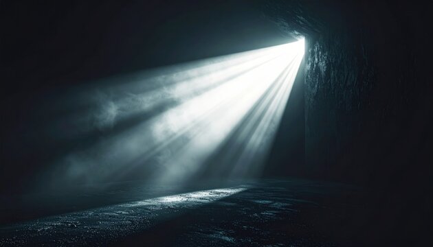 Dramatic Light Shaft Illuminating a Dark Space with Mystery.