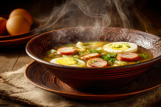Traditional Polish Żurek Soup Bowl &ndash; AI Generative
