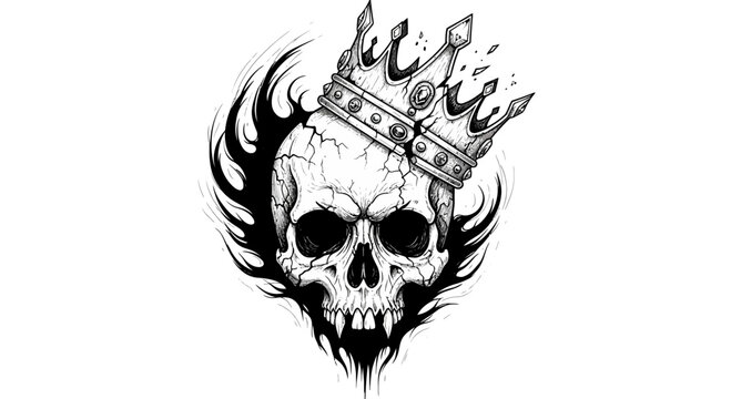 Skull King Crown Black White Illustration