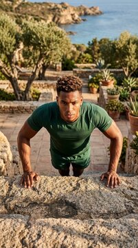 Man doing push ups outdoors