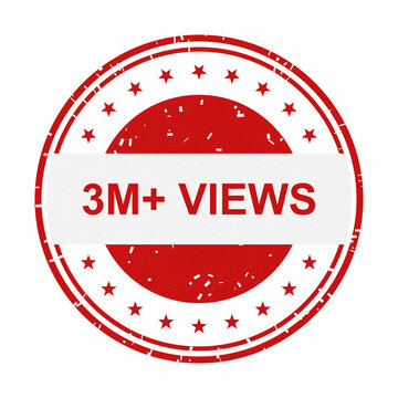 Red badge with 3m plus views icon isolated on transparent background