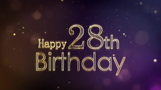 A beautiful banner to wish a Happy 28th Birthday, gold particles with congratulations