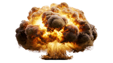 Massive fiery mushroom cloud explosion, isolated on transparent background © STUDIOP