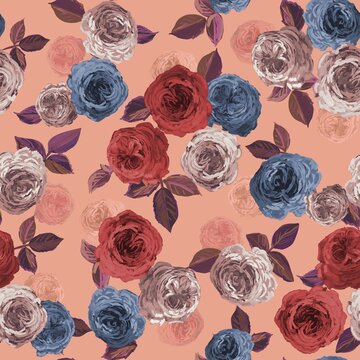 Rose flower design watercolour art flower allover design new concept creative design light red background design seamless floral pattern design repeat pattern digital painting design 